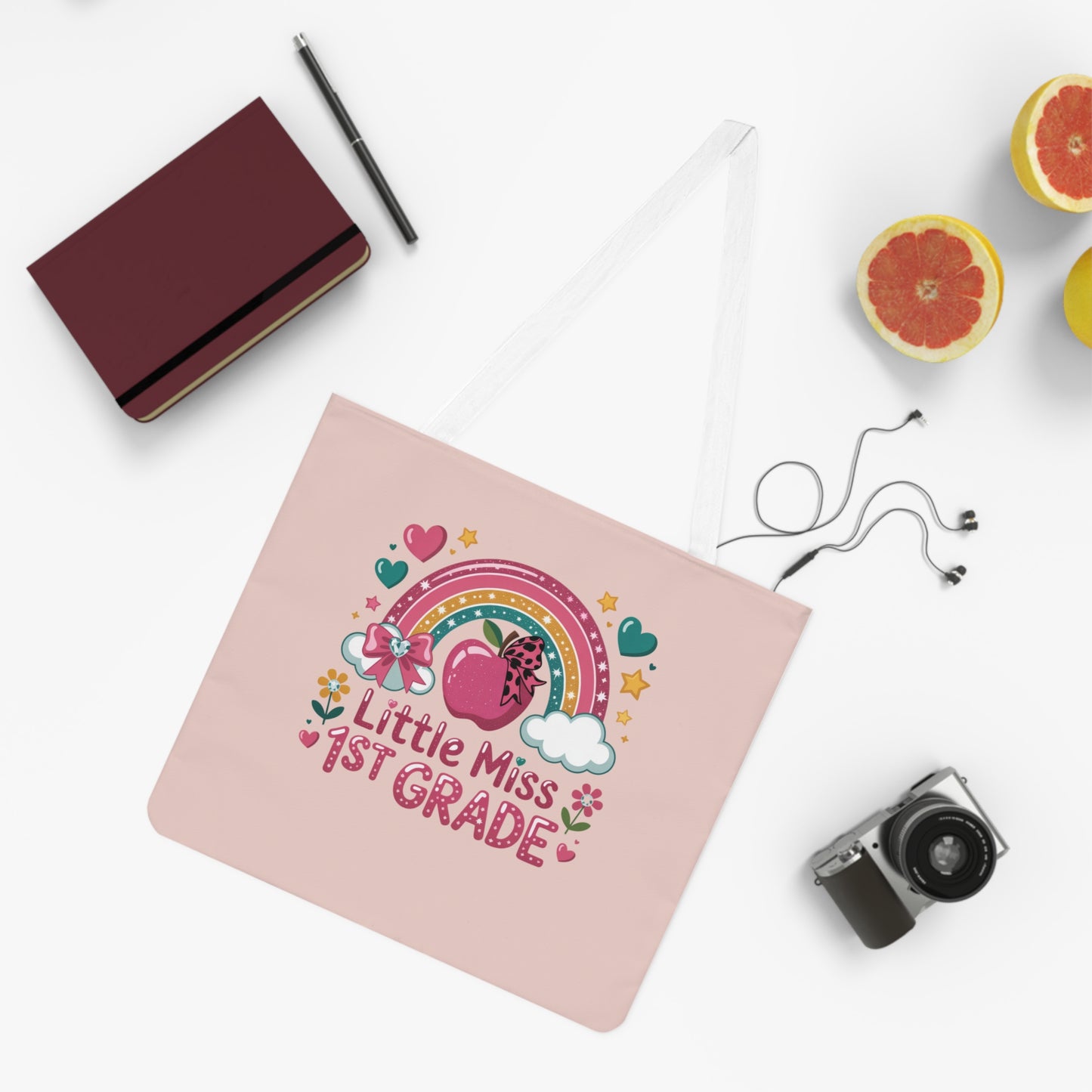 Little Miss 1st Grade Tote Bag | Teachers Rainbow Apple School Shoulder Bag