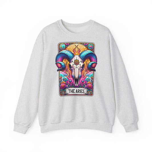 Aries Ram Skull Illustration Crewneck Sweatshirt | Zodiac Astrology