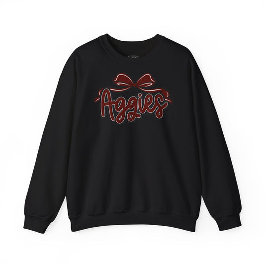 Aggies script with bow Sweatshirt | College team logo, maroon and black