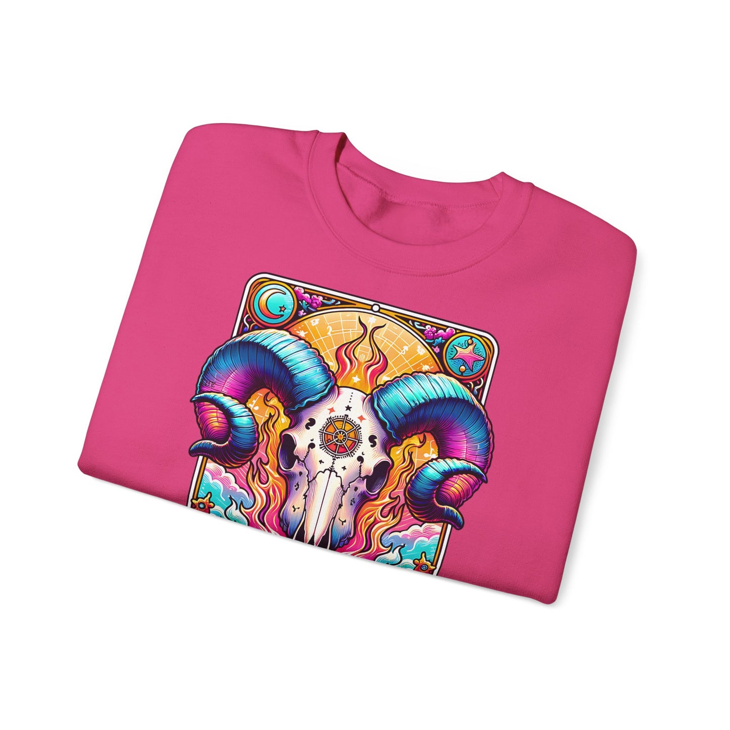 Aries Ram Skull Illustration Crewneck Sweatshirt | Zodiac Astrology