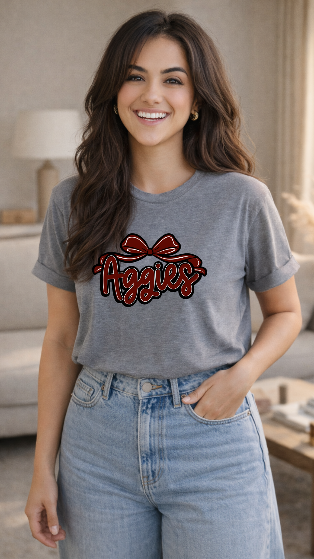 Aggies Script Logo T-Shirt | Bow Graphic, Collegiate Spirit