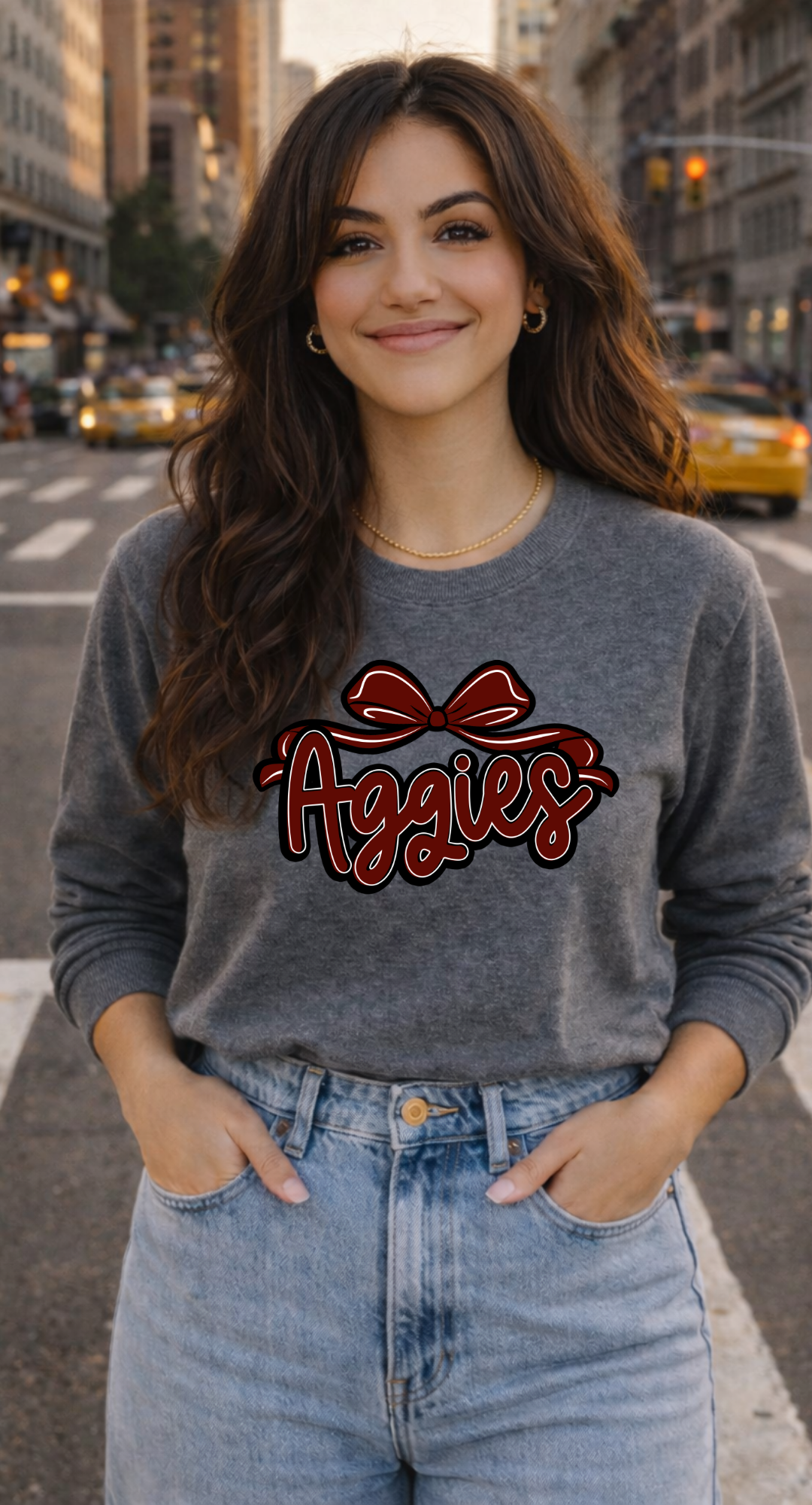 Aggies script with bow Sweatshirt | College team logo, maroon and black