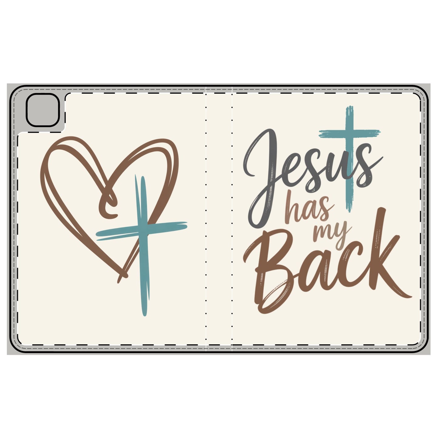 Jesus Has My Back Tablet Folio Case | Christian Cross Heart Bible Verse