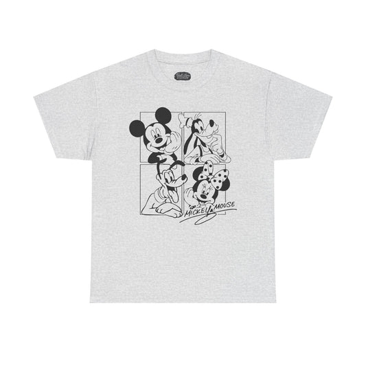 Classic Cartoon Characters T-Shirt | Black Line Art Tee