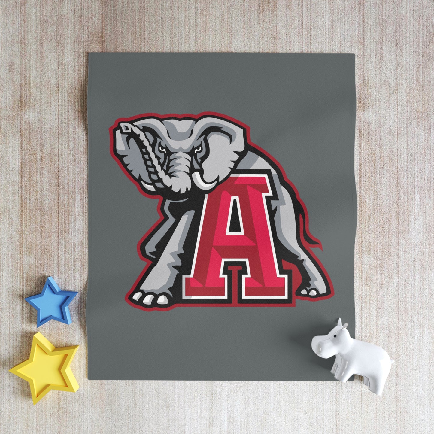 Elephant Mascot A Throw Blanket | Grey Red College Team Logo