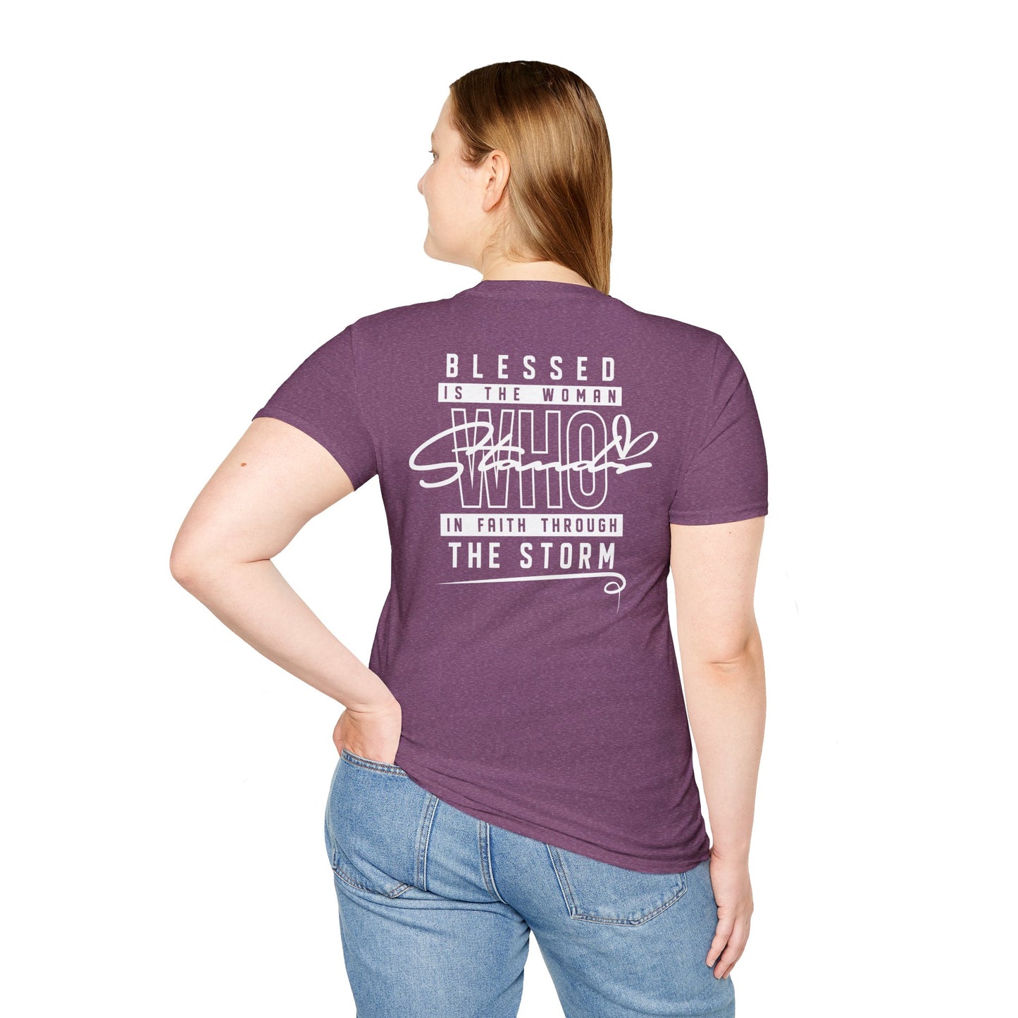 Blessed Through the Storm Christian T-Shirt — Women’s Faith Cross Tee