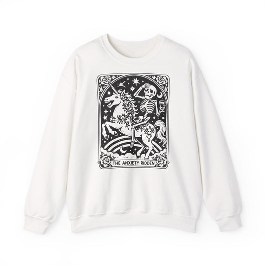 The Anxiety Rider skeleton unicorn sweatshirt | tarot-inspired occult design