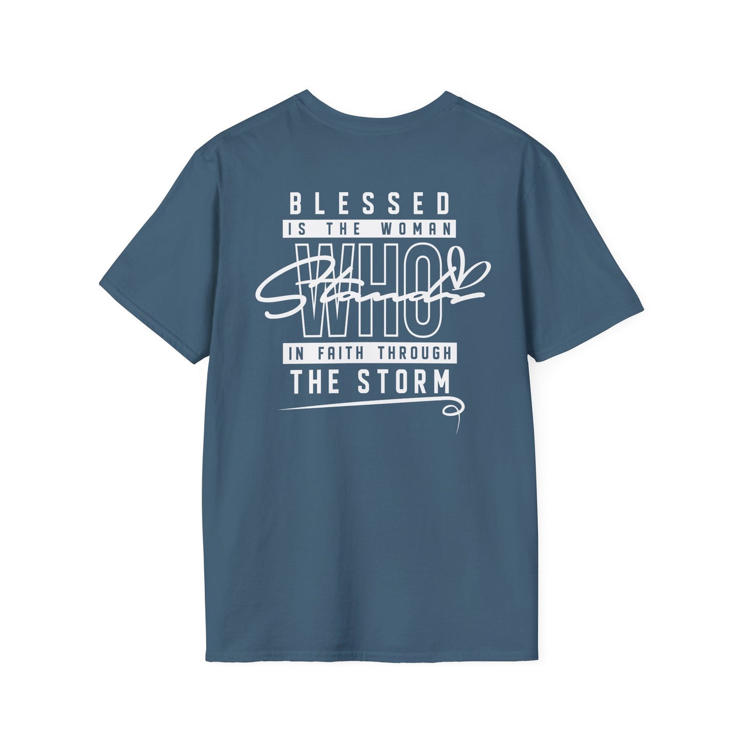 Blessed Through the Storm Christian T-Shirt — Women’s Faith Cross Tee
