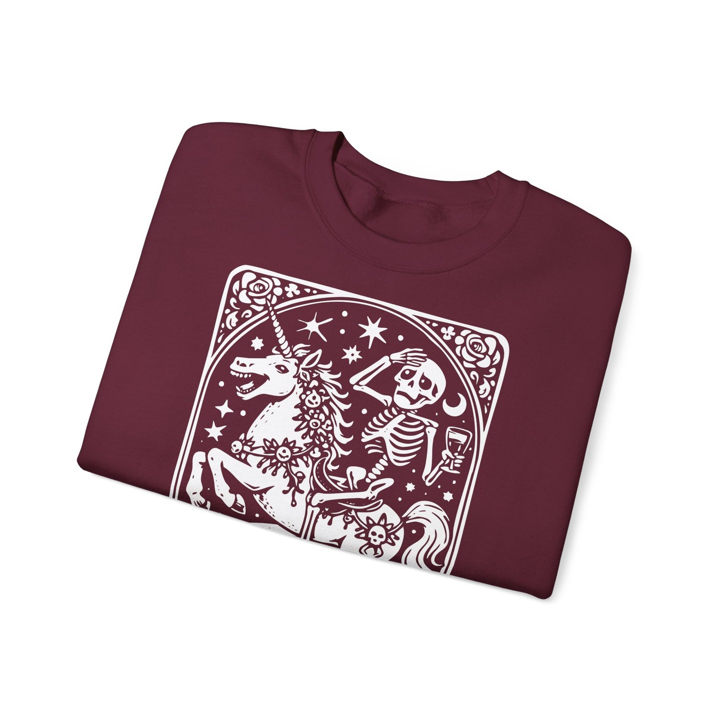 The Anxiety Rider skeleton unicorn sweatshirt | tarot-inspired occult design