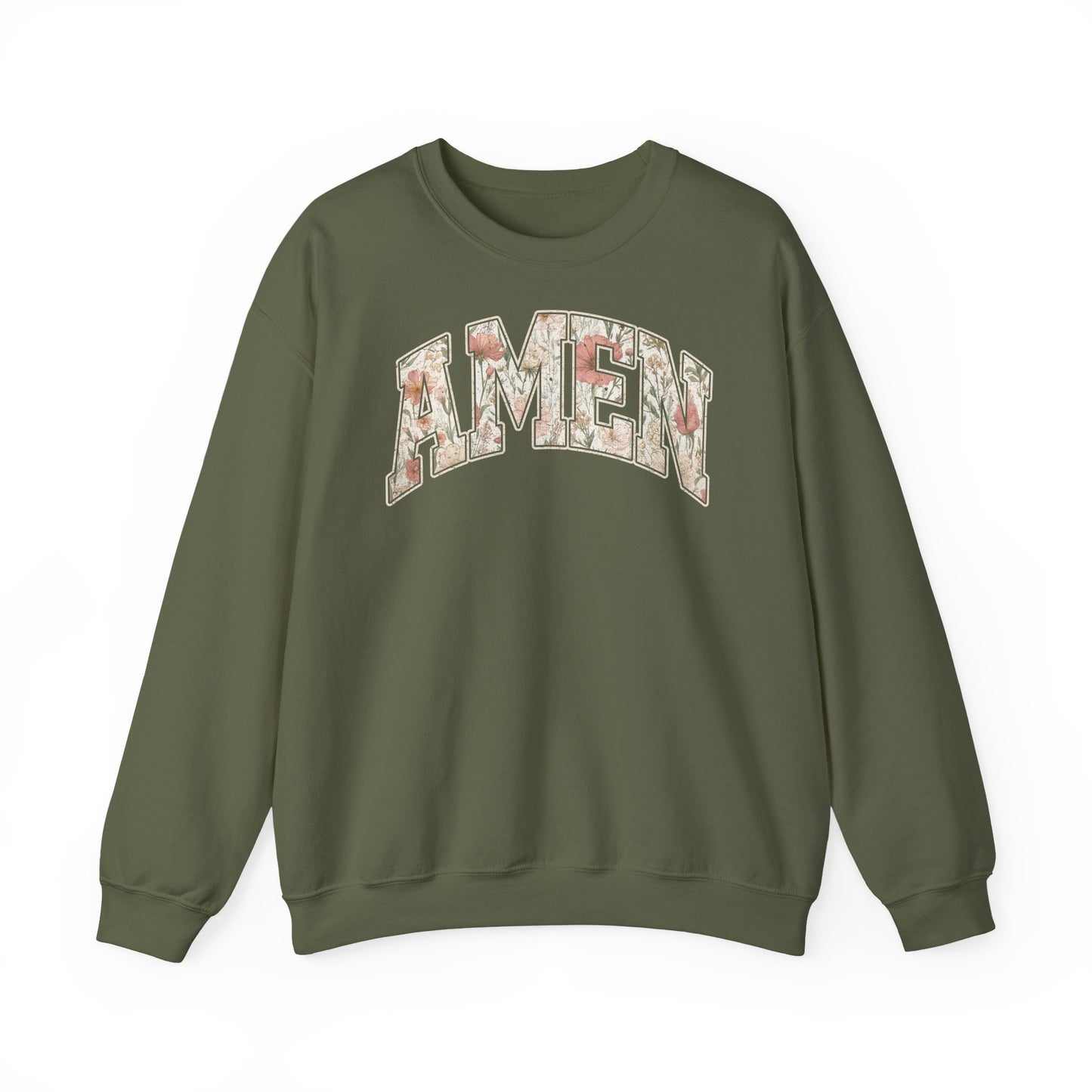 Floral 'AMEN' Crewneck Sweatshirt — Vintage Script Christian Prayer Pullover