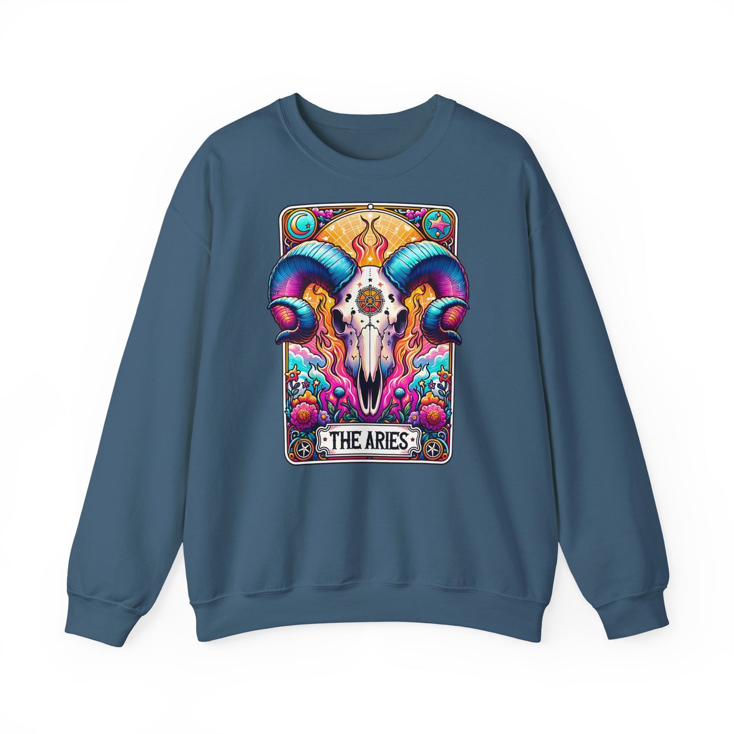 Aries Ram Skull Illustration Crewneck Sweatshirt | Zodiac Astrology