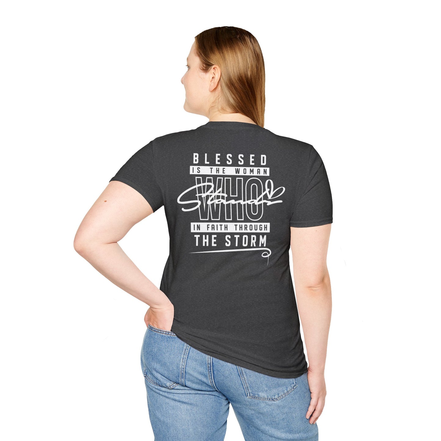 Blessed Through the Storm Christian T-Shirt — Women’s Faith Cross Tee