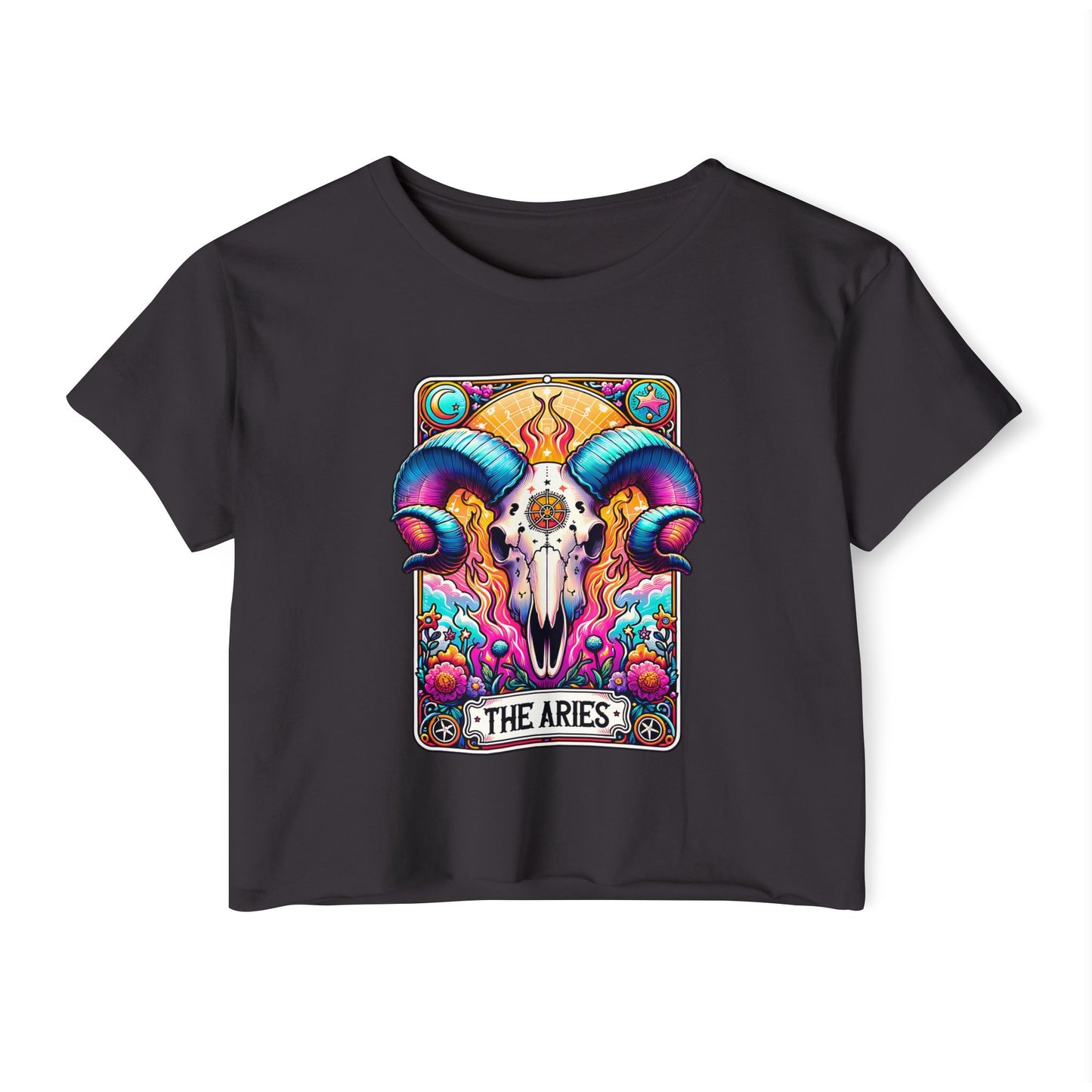 Aries Ram Skull Illustration Crop Top | Zodiac Astrology Festival Tee