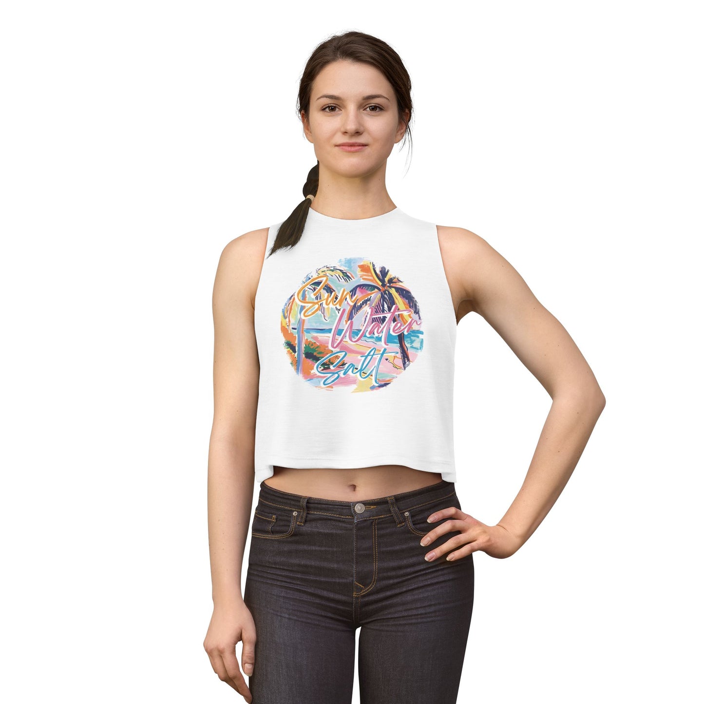Sun, Water, Surf Crop Top – Retro Tropical Palm Beach Tank