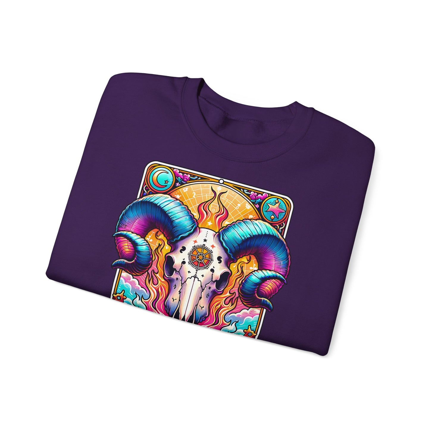 Aries Ram Skull Illustration Crewneck Sweatshirt | Zodiac Astrology