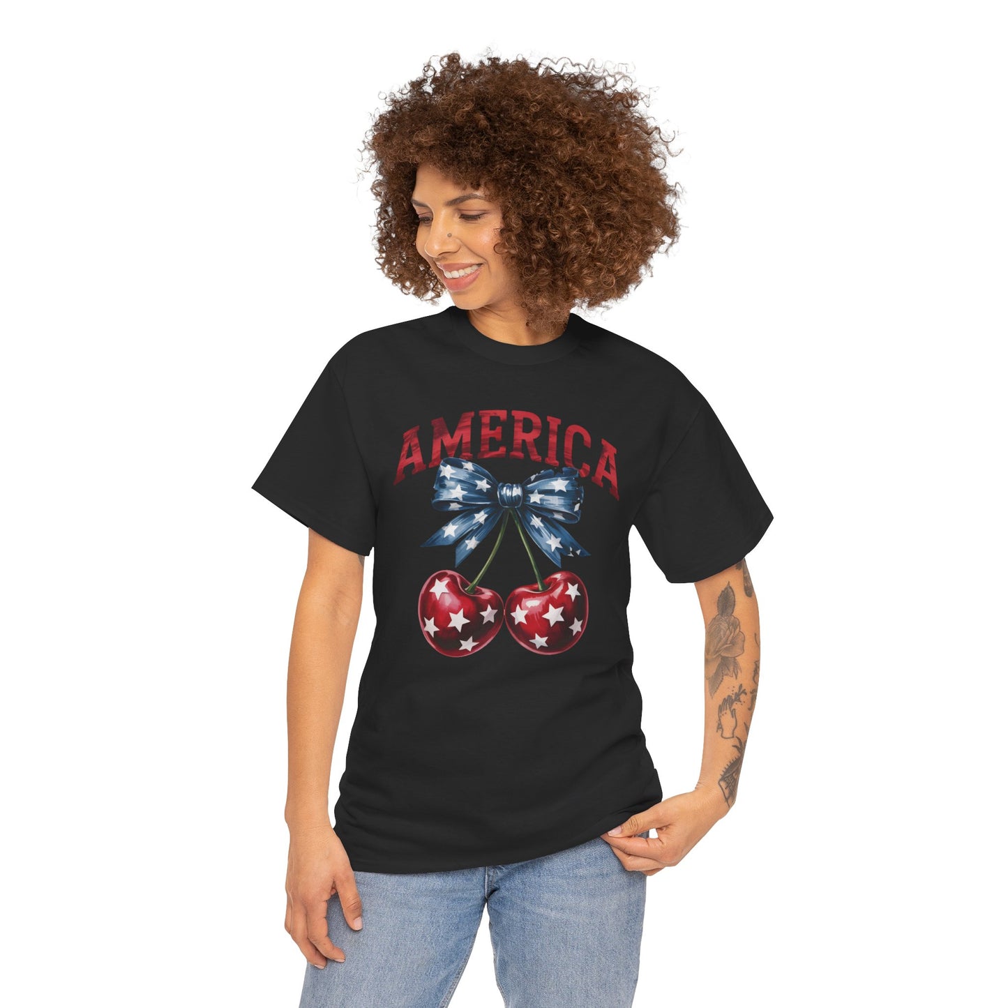 America Cherry Graphic Tee — Patriotic 4th of July Shirt