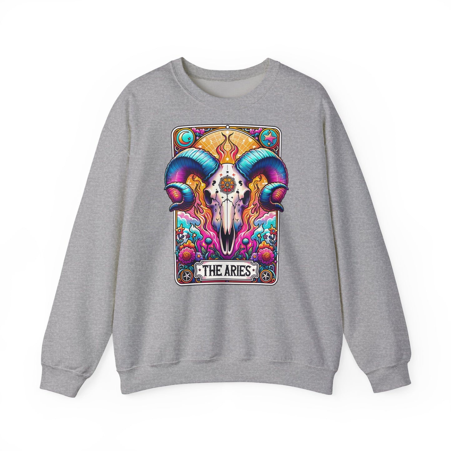 Aries Ram Skull Illustration Crewneck Sweatshirt | Zodiac Astrology