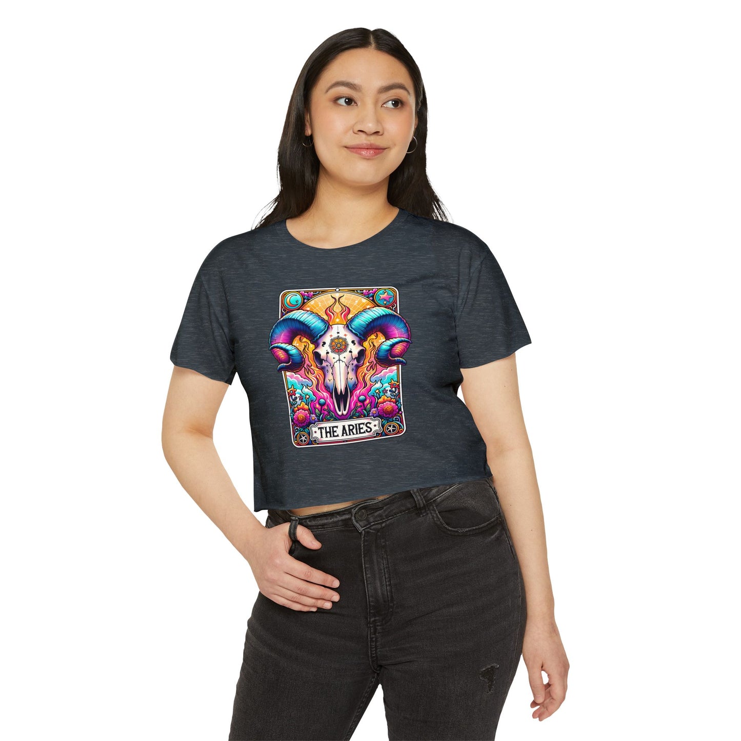 Aries Ram Skull Illustration Crop Top | Zodiac Astrology Festival Tee