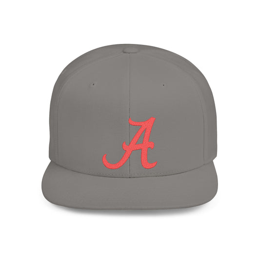 Script Letter A Cap | Flat Bill Snapback, Embroidered Red A on White