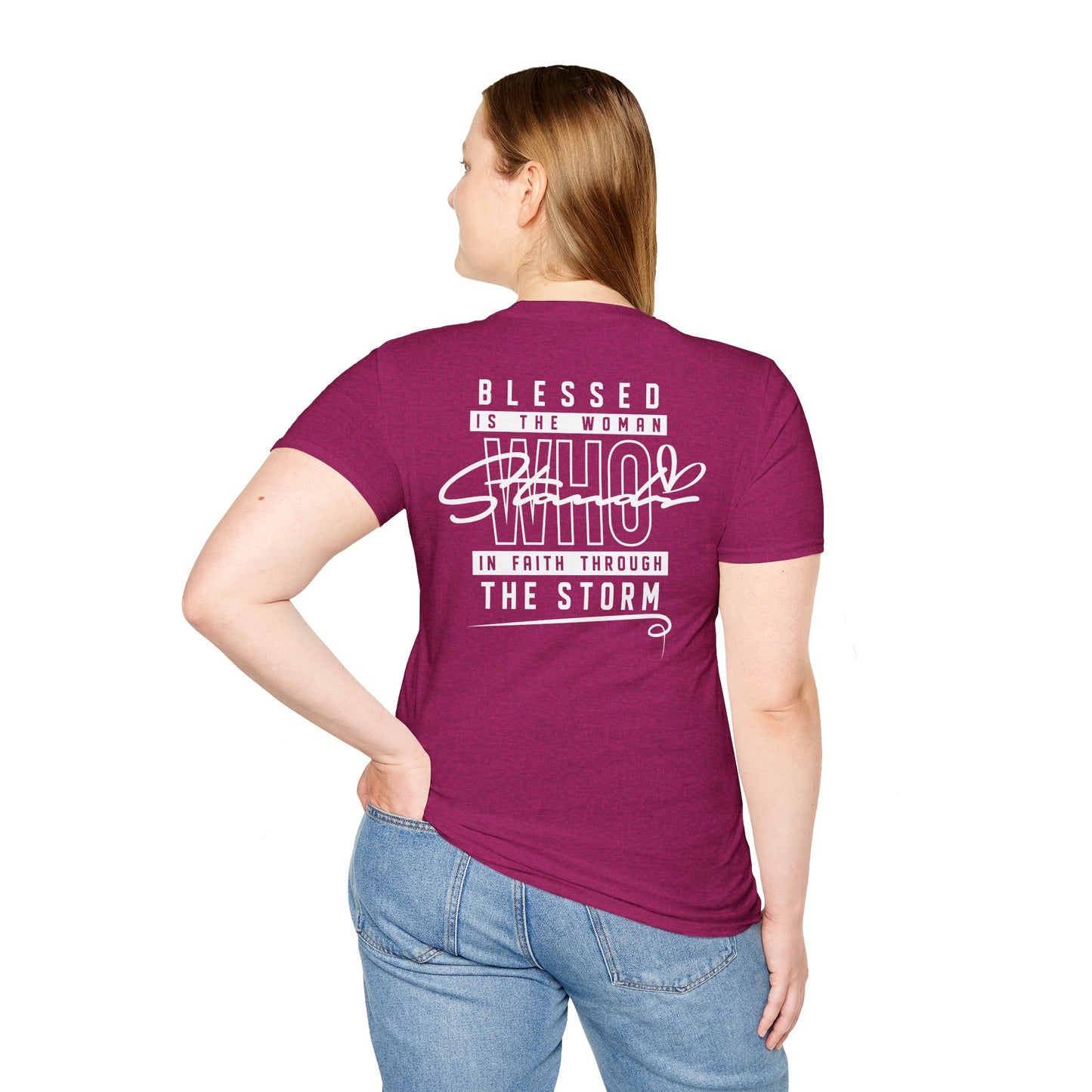 Blessed Through the Storm Christian T-Shirt — Women’s Faith Cross Tee