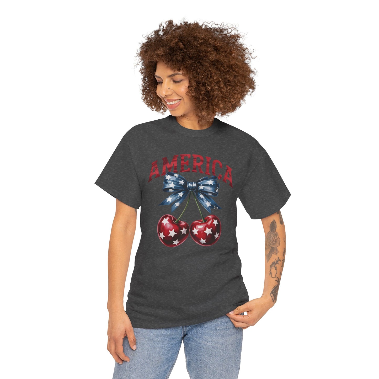 America Cherry Graphic Tee — Patriotic 4th of July Shirt