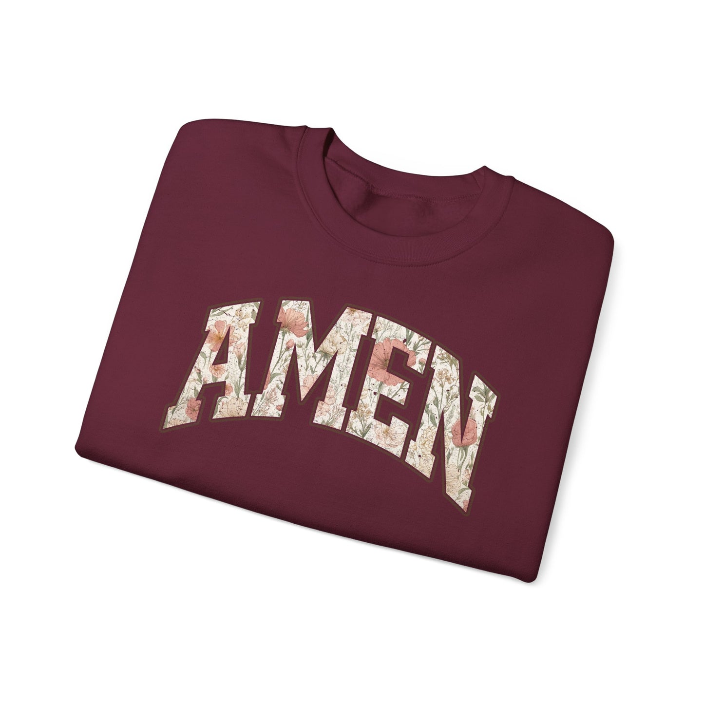 Amen Floral Crewneck Sweatshirt — Women's Spiritual Floral Graphic Sweatshirt