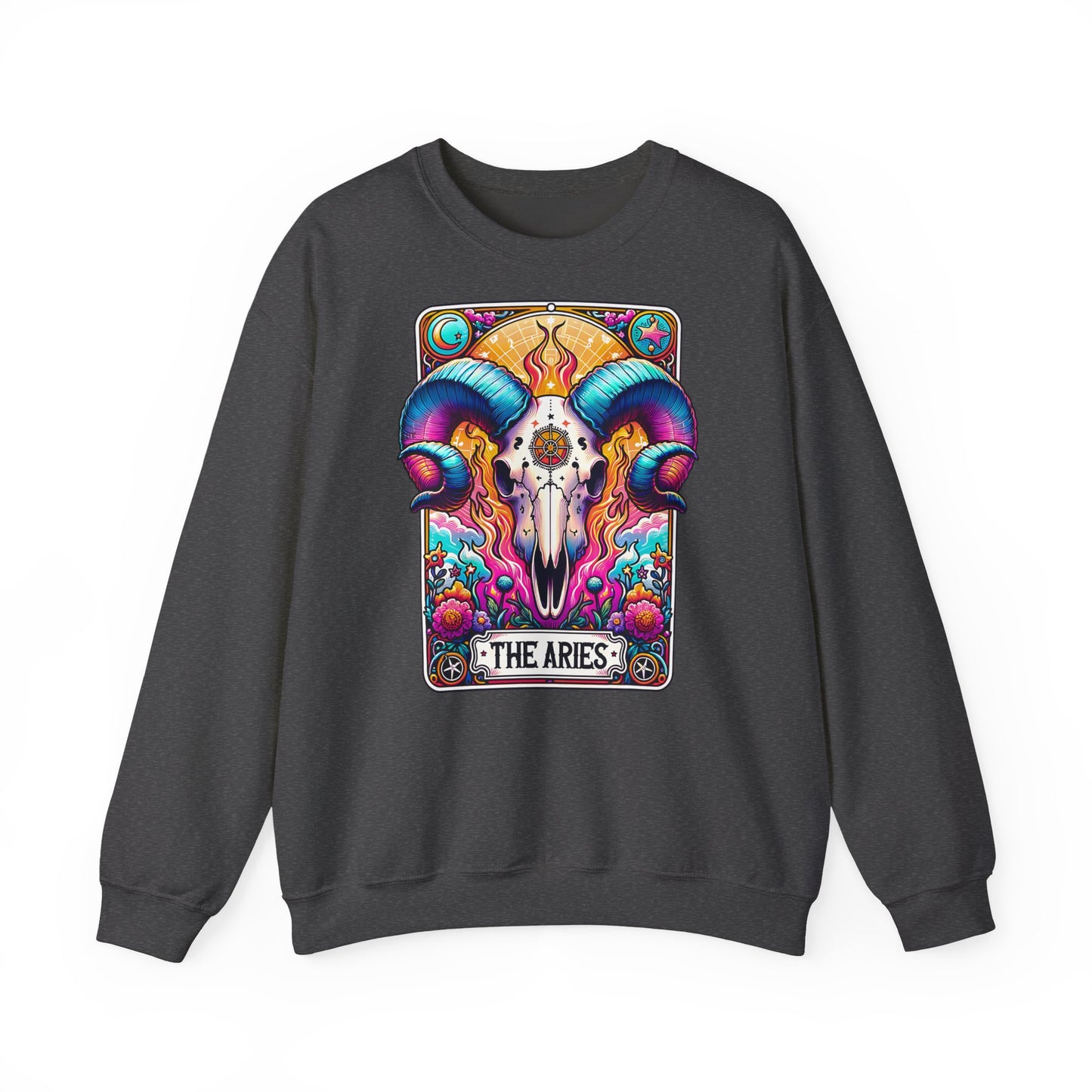 Aries Ram Skull Illustration Crewneck Sweatshirt | Zodiac Astrology