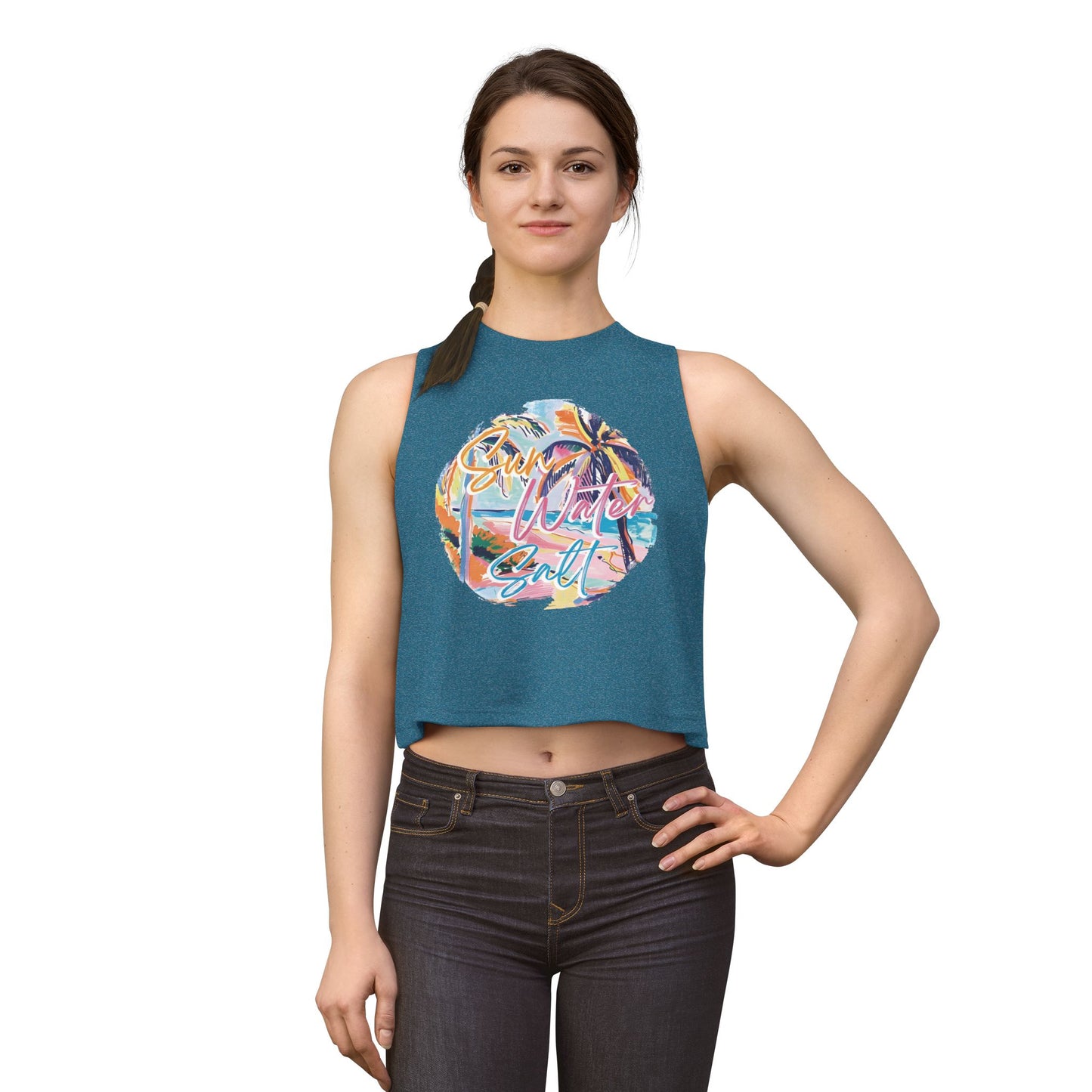 Sun, Water, Surf Crop Top – Retro Tropical Palm Beach Tank