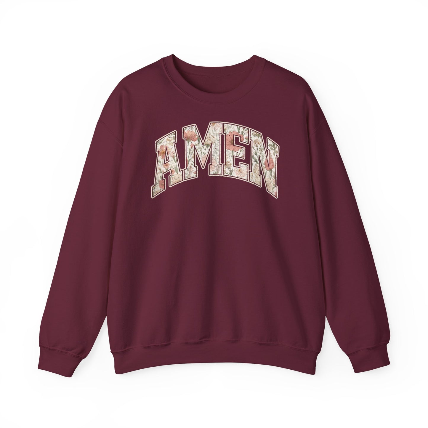 Floral 'AMEN' Crewneck Sweatshirt — Vintage Script Christian Prayer Pullover