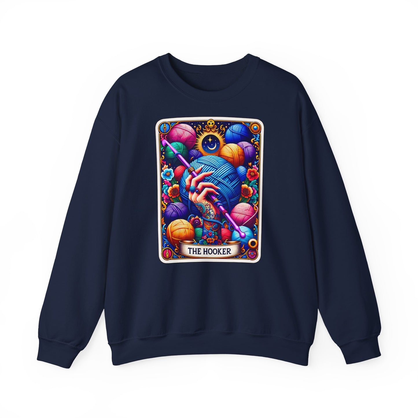 The Hooker knitting tarot art Crewneck Sweatshirt | yarn, crochet, colorful