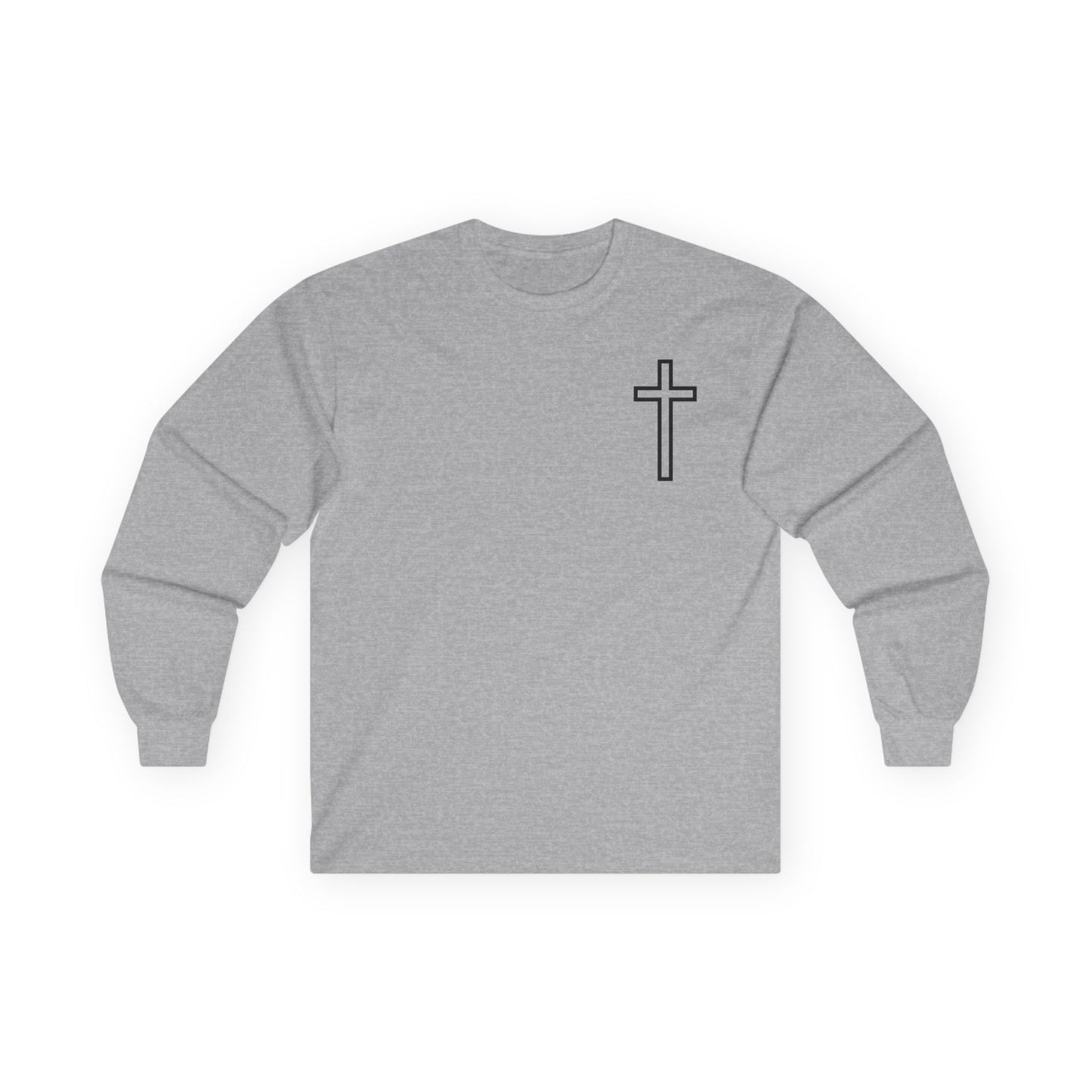Christian Cross Long Sleeve Tee — "Blessed Is The Woman Who Stays In Faith Through The Storm"