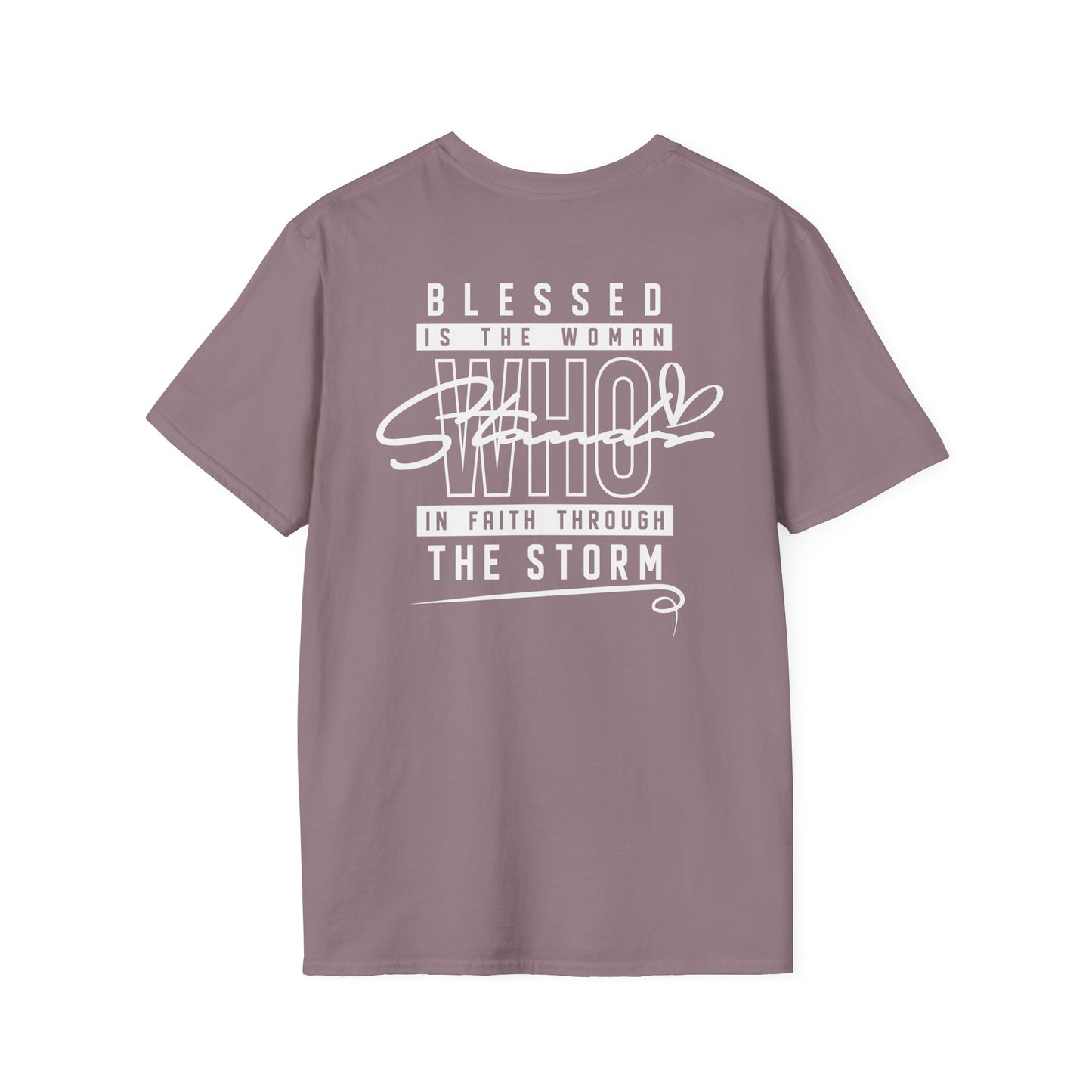 Blessed Through the Storm Christian T-Shirt — Women’s Faith Cross Tee