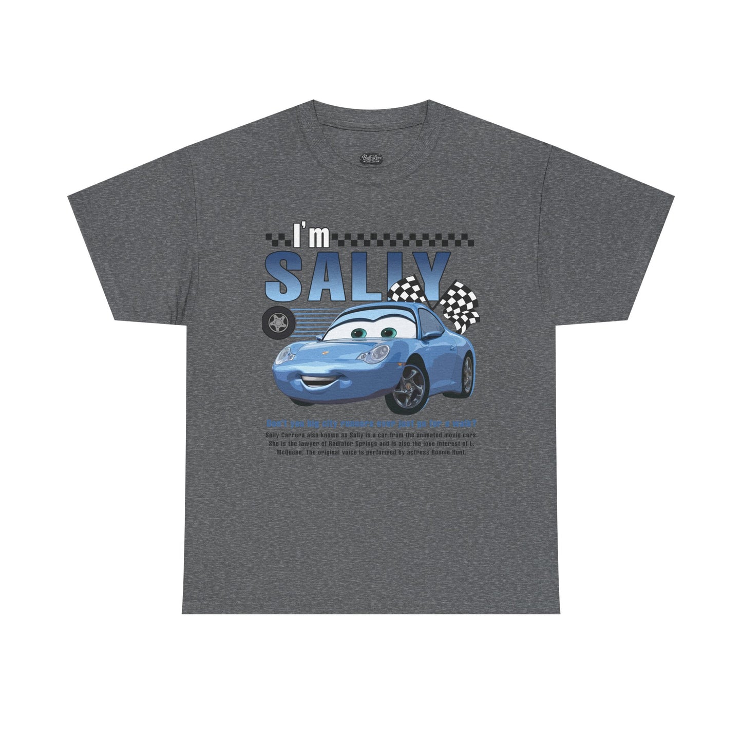 I'm Sally Car Graphic Tee — Kids' Blue Racing Cartoon T-Shirt