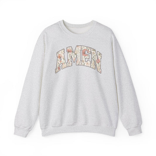 Amen Floral Crewneck Sweatshirt — Women's Spiritual Floral Graphic Sweatshirt