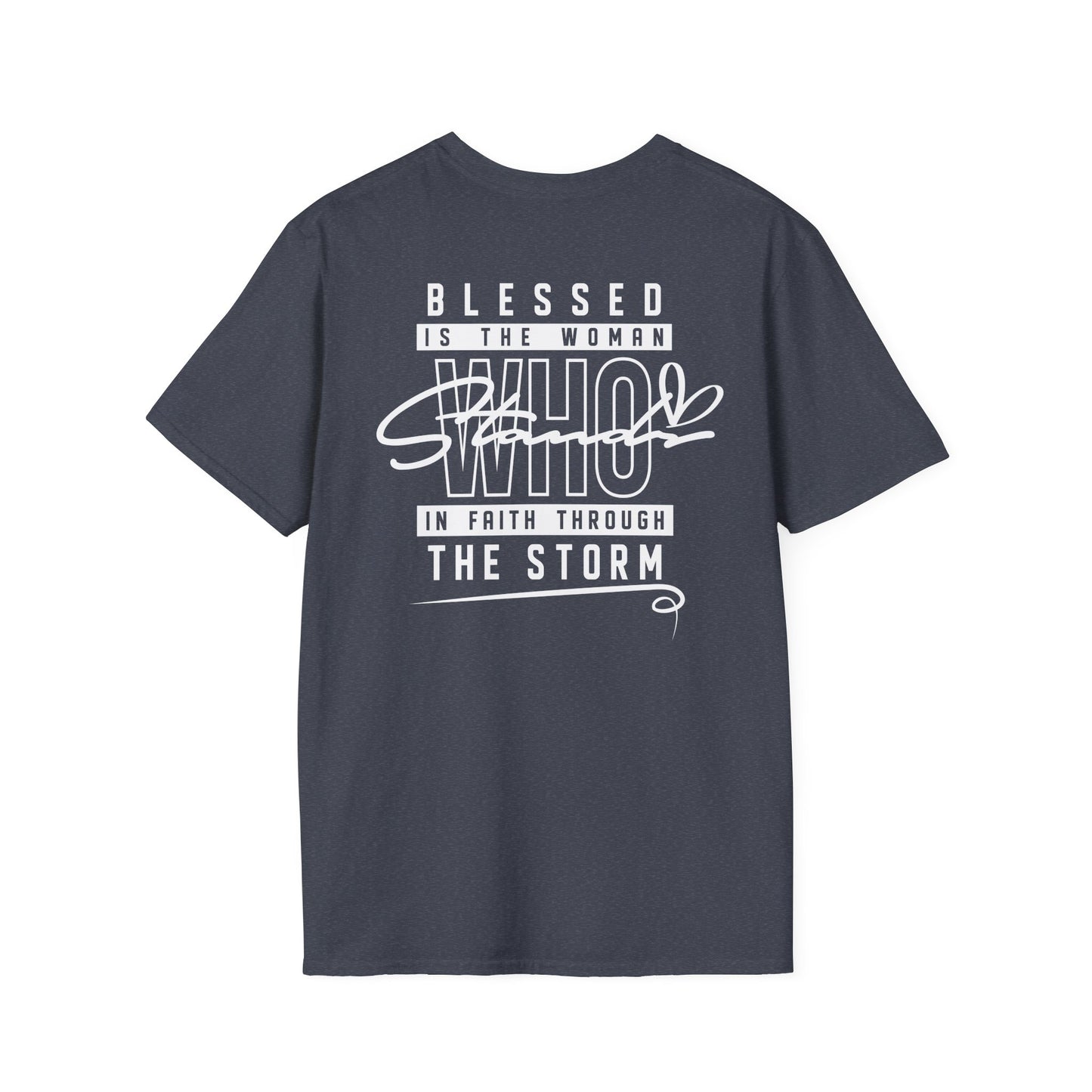 Blessed Through the Storm Christian T-Shirt — Women’s Faith Cross Tee