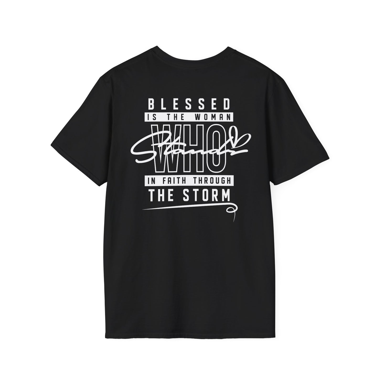 Blessed Through the Storm Christian T-Shirt — Women’s Faith Cross Tee