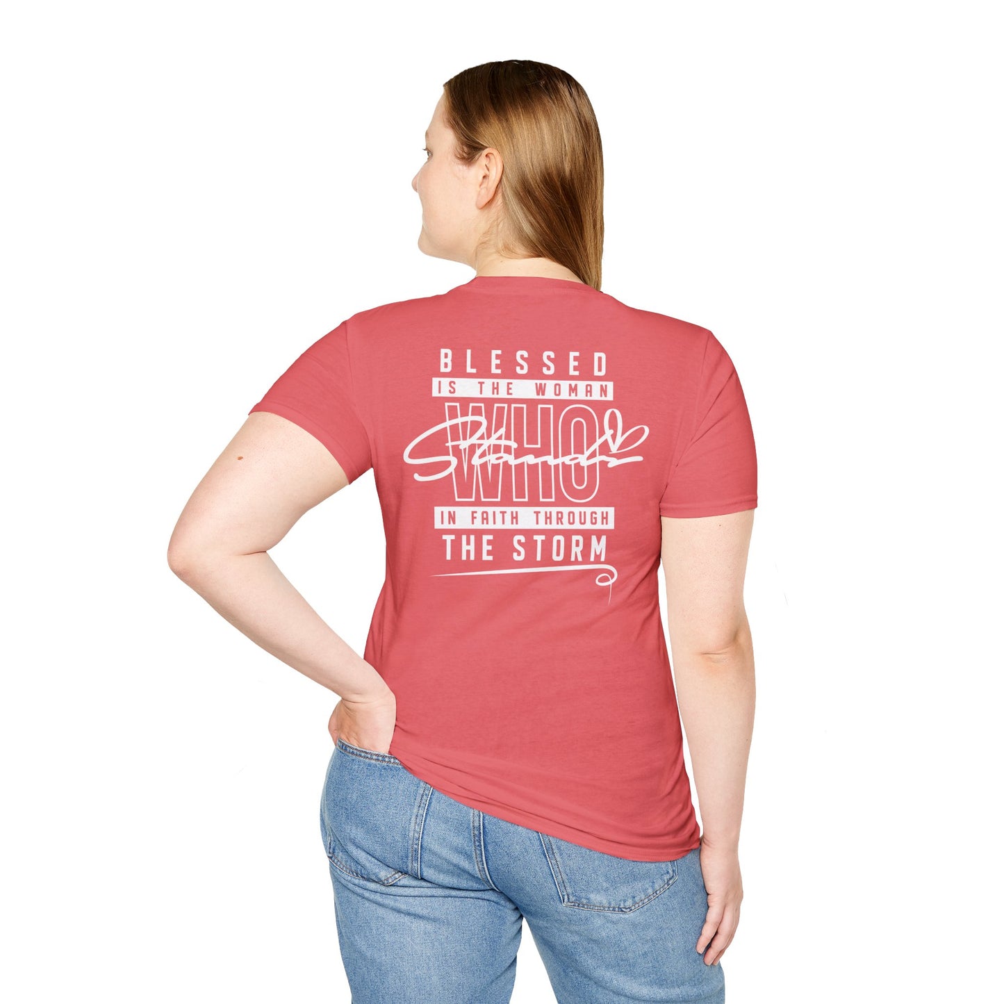 Blessed Through the Storm Christian T-Shirt — Women’s Faith Cross Tee