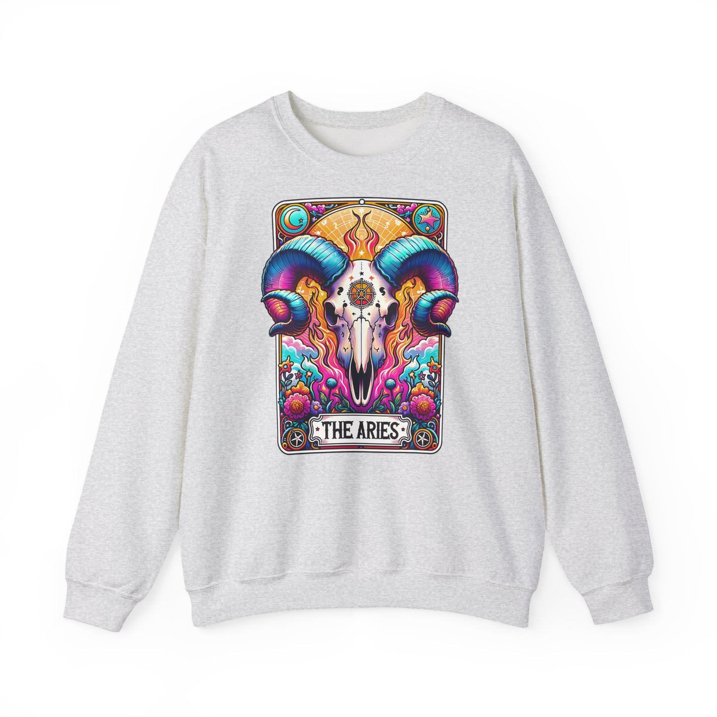 Aries Ram Skull Illustration Crewneck Sweatshirt | Zodiac Astrology
