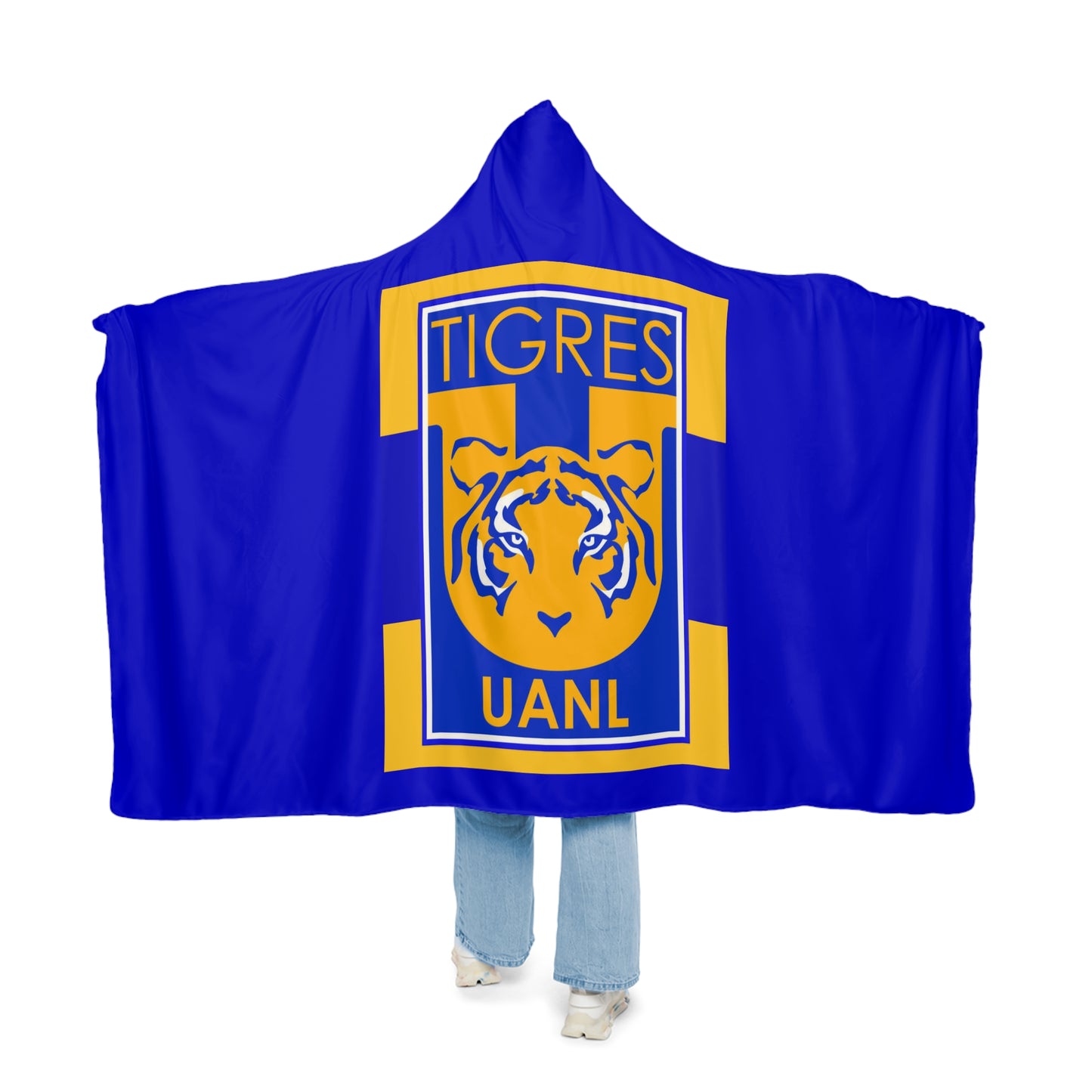 Tigres UANL Tiger Logo Snuggle Blanket | Blue Yellow Hooded Throw