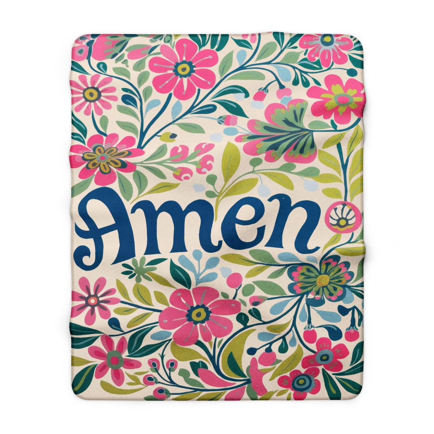 Amen Floral Typography Sherpa Blanket | Floral Scripture Blanket