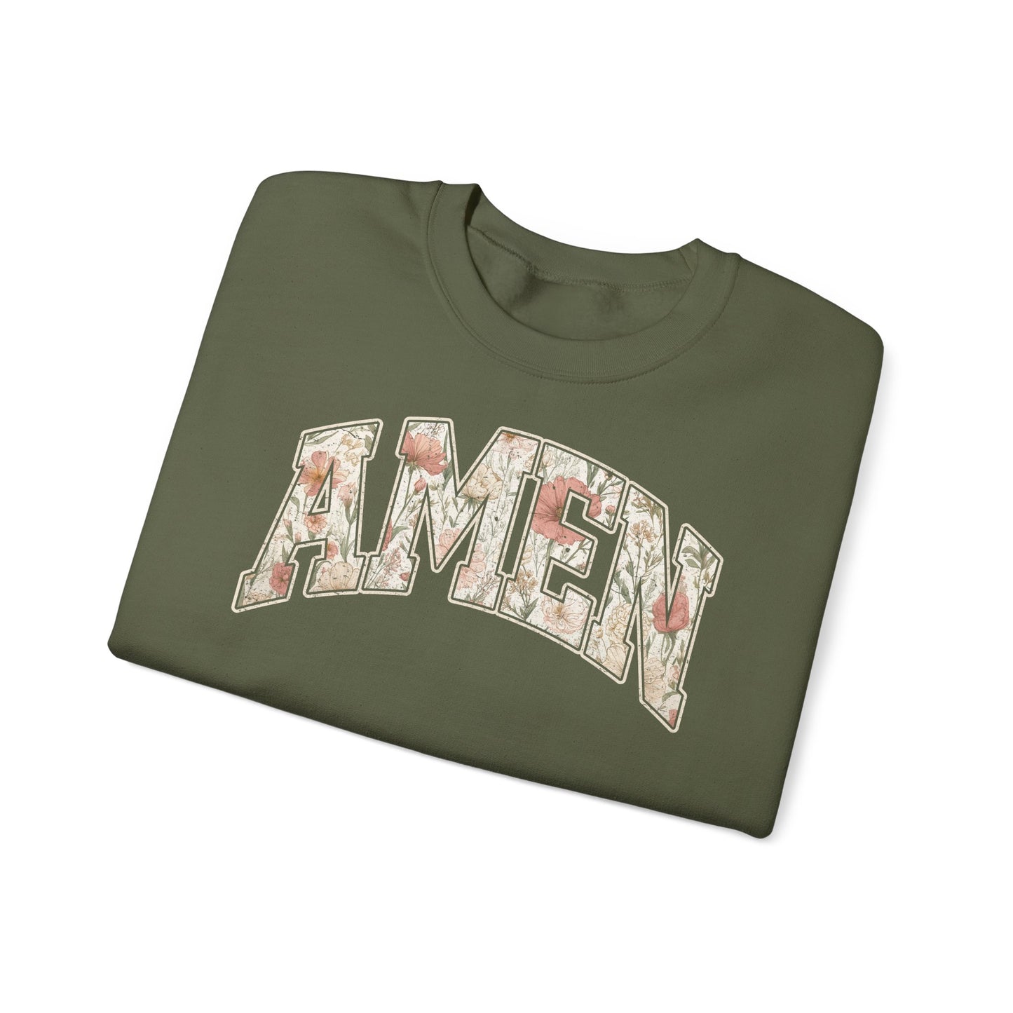 Floral 'AMEN' Crewneck Sweatshirt — Vintage Script Christian Prayer Pullover