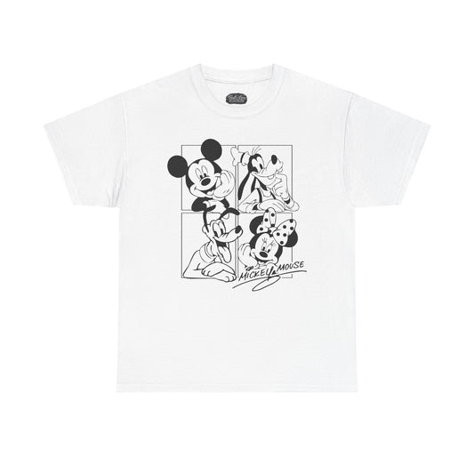 Classic Cartoon Characters T-Shirt | Black Line Art Tee