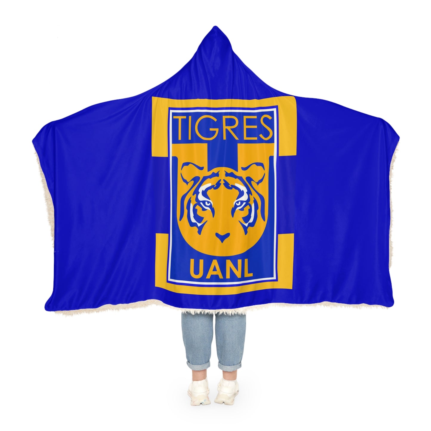 Tigres UANL Tiger Logo Snuggle Blanket | Blue Yellow Hooded Throw