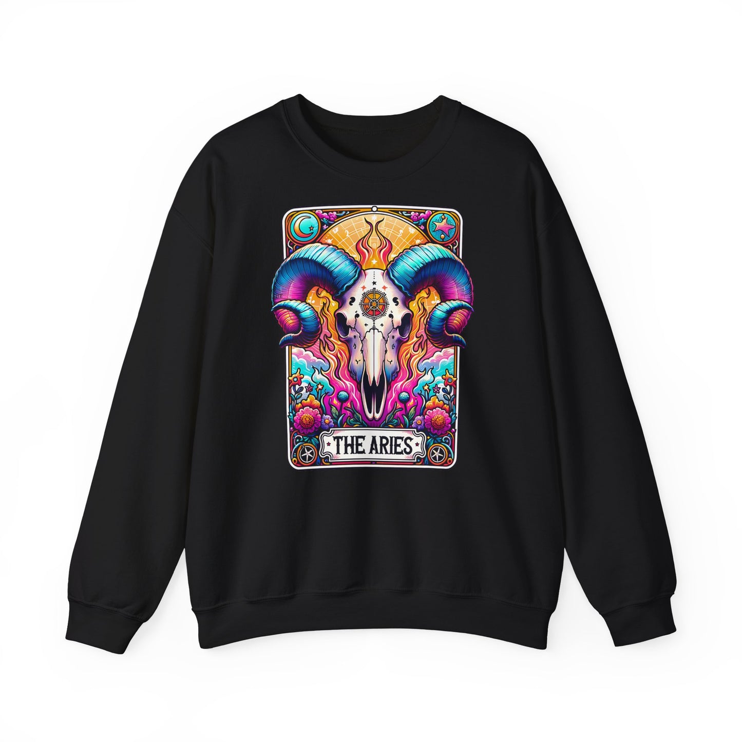 Aries Ram Skull Illustration Crewneck Sweatshirt | Zodiac Astrology