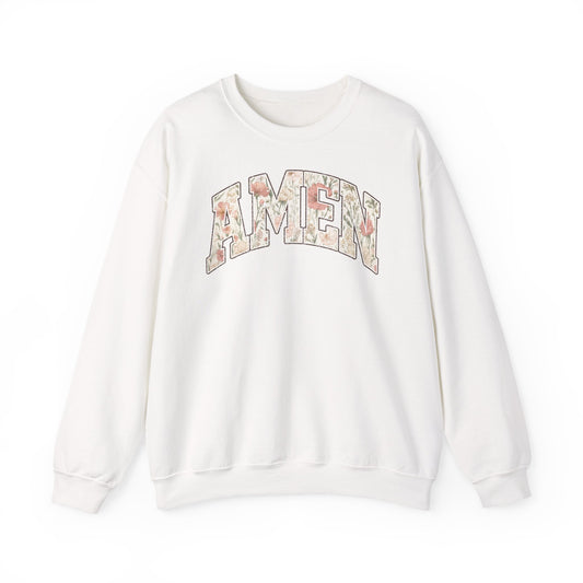 Amen Floral Crewneck Sweatshirt — Women's Spiritual Floral Graphic Sweatshirt