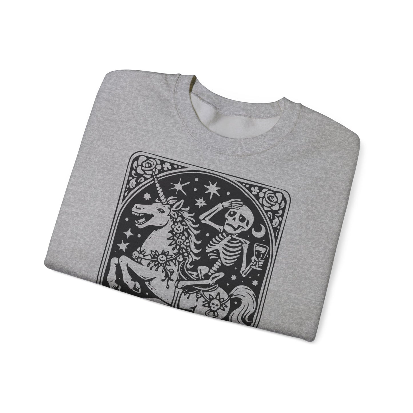 The Anxiety Rider skeleton unicorn sweatshirt | tarot-inspired occult design