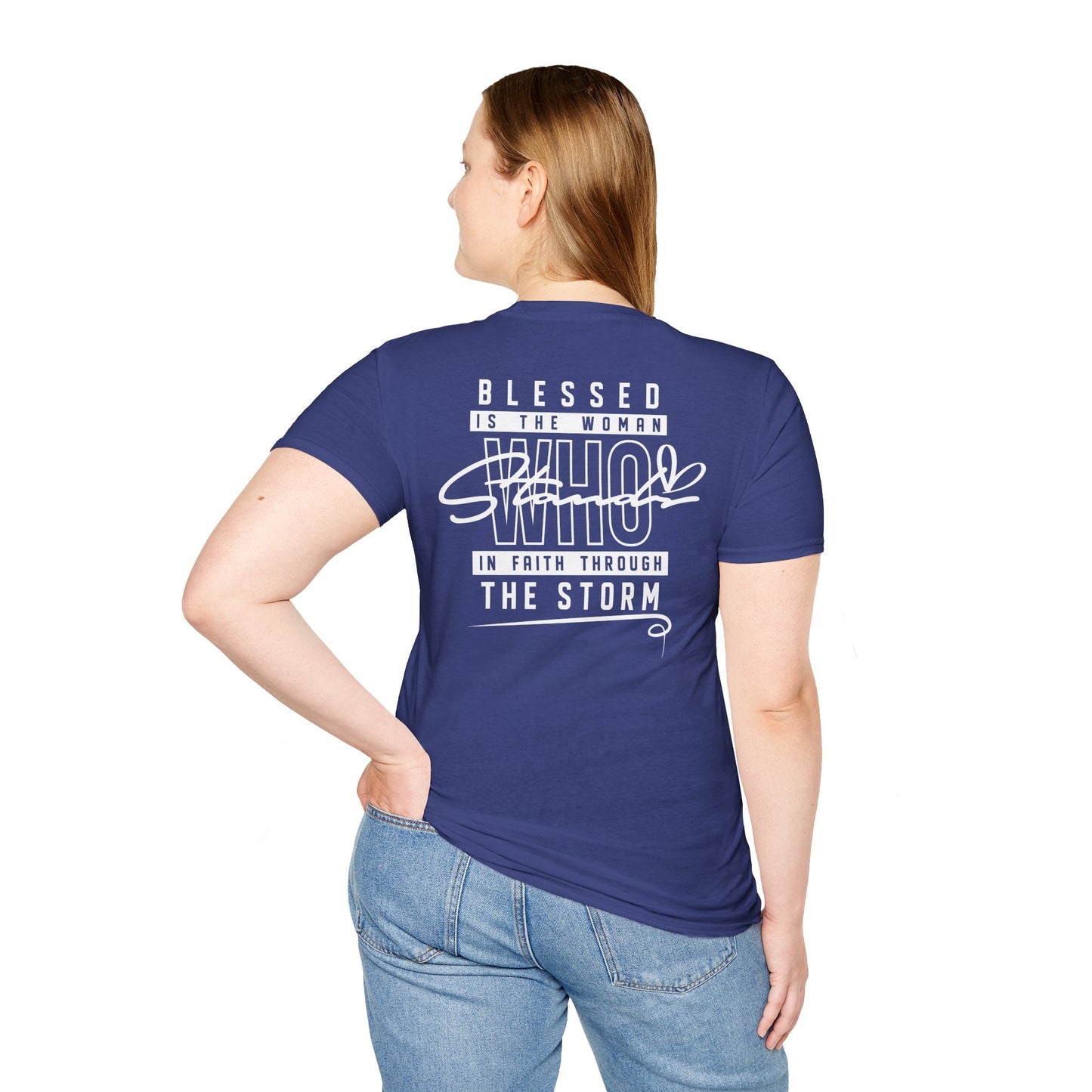 Blessed Through the Storm Christian T-Shirt — Women’s Faith Cross Tee
