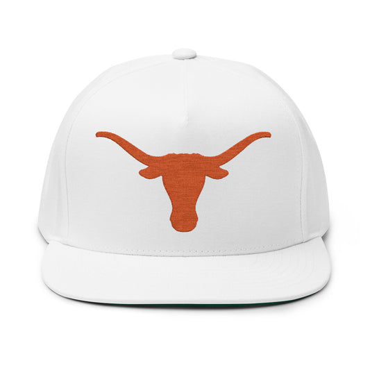 Longhorn Skull Orange Embroidered Flat Bill Cap | Snapback Hat