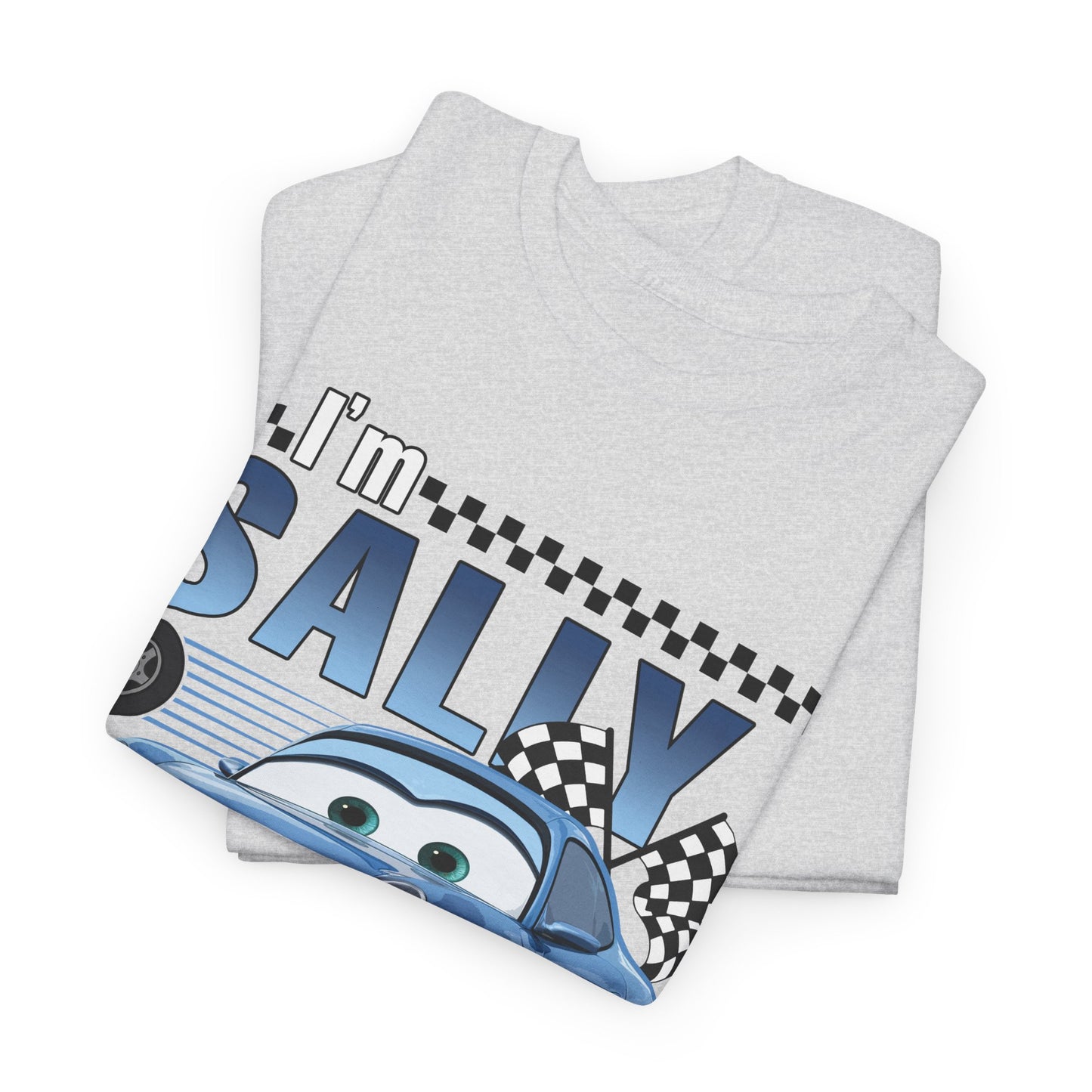 I'm Sally Car Graphic Tee — Kids' Blue Racing Cartoon T-Shirt