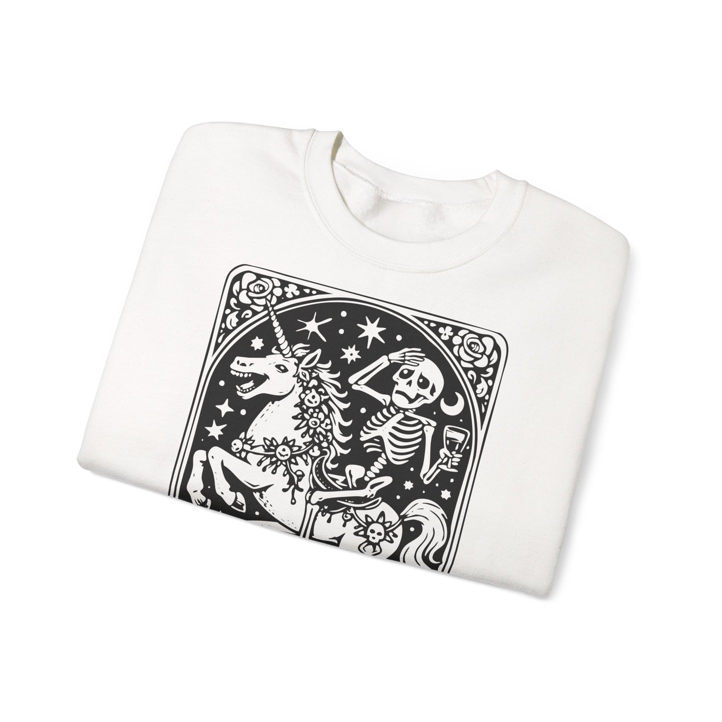 The Anxiety Rider skeleton unicorn sweatshirt | tarot-inspired occult design